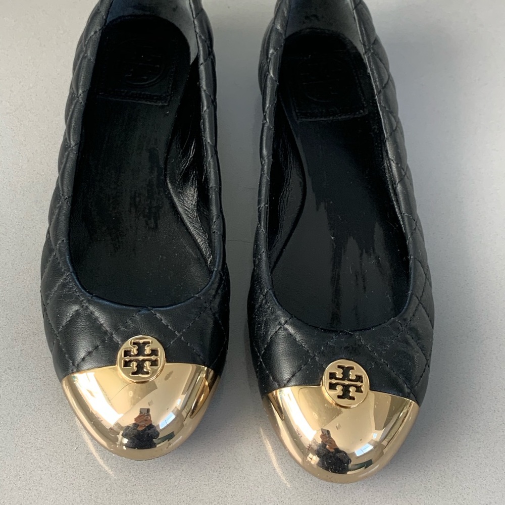 Tory Burch Black and Gold flats